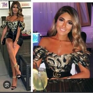 NWT Zara Metallic Gold Black Crop Top Size Medium